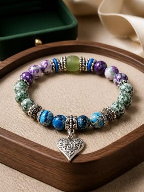 Green Tree Agate And Sea Sediment Jasper Bracelet